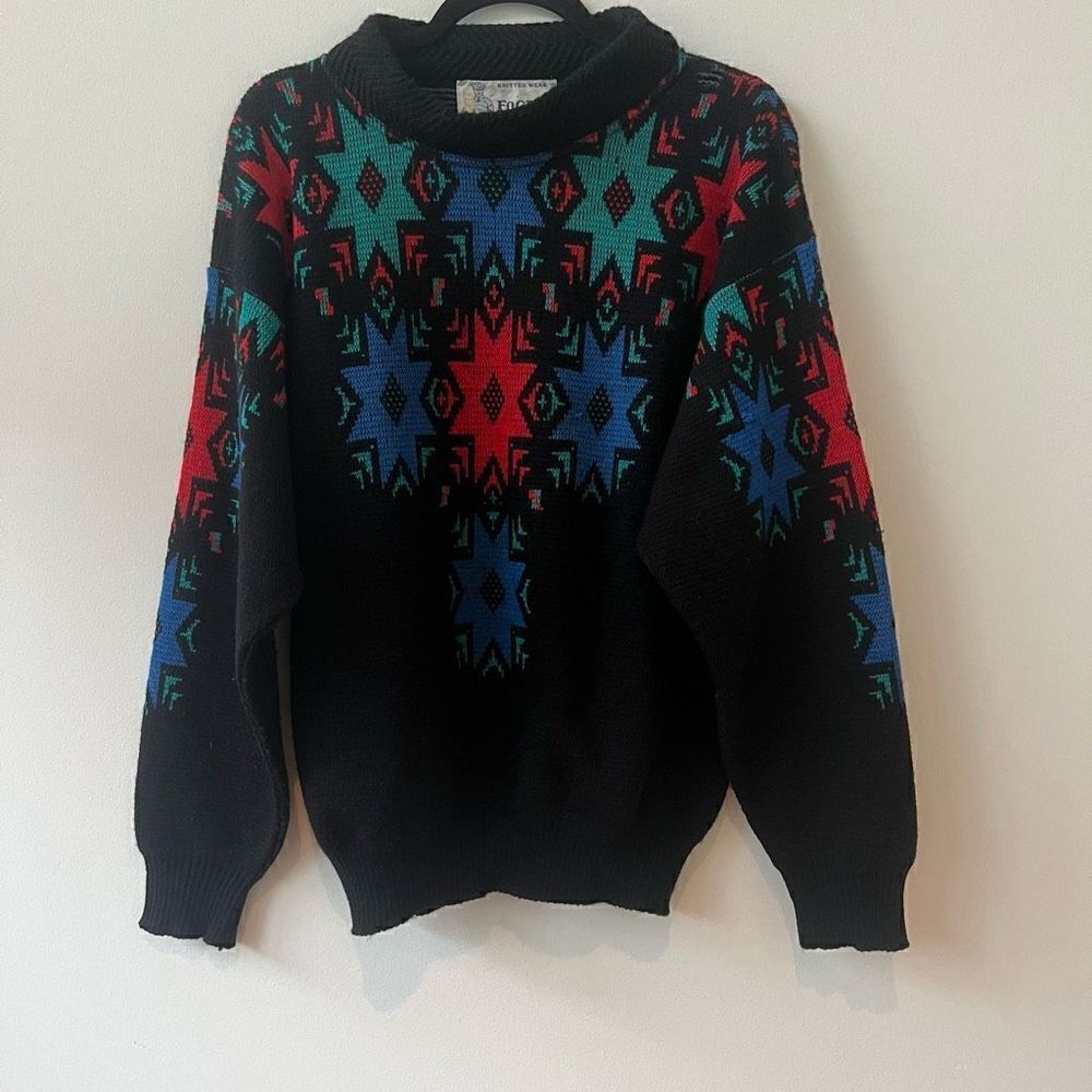 Vintage Focus Women's Fair Isle Knitted Wear Crew Neck Multicolor Pullover Sweat